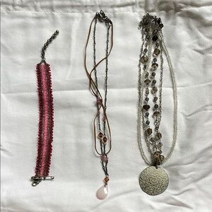 Late 90s/Early 2000s Multi-Layered Necklaces Set with Pink and Silver Accents